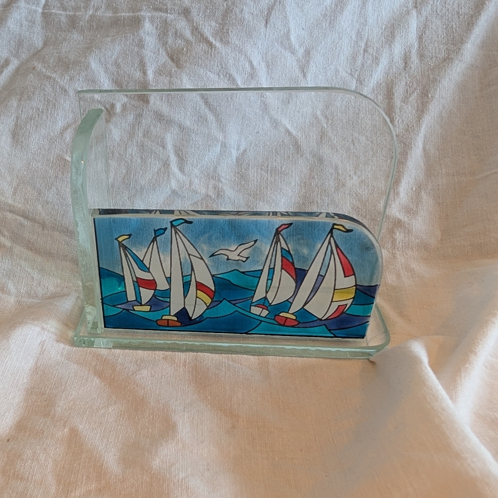 2/30$ Napkins Holders Vibrant Nautical Sailboat Glass Art